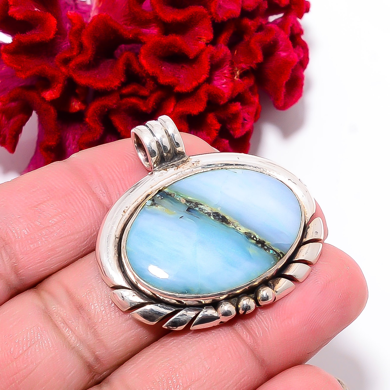 Blue Opal – Peru Gemstone 925 Sterling Silver Pendant 1.37″ P97217