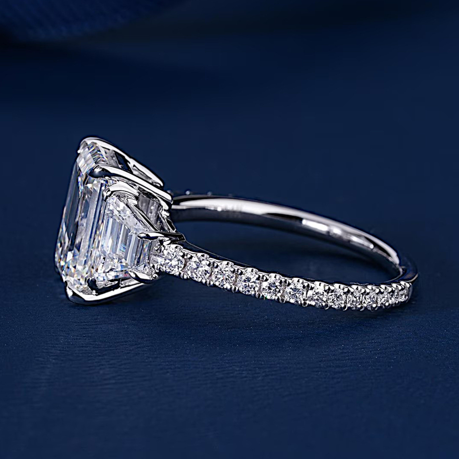 Diamond Engagement Ring 950 Platinum 5.35 CT Emerald Cut IGI Certified Lab Grown