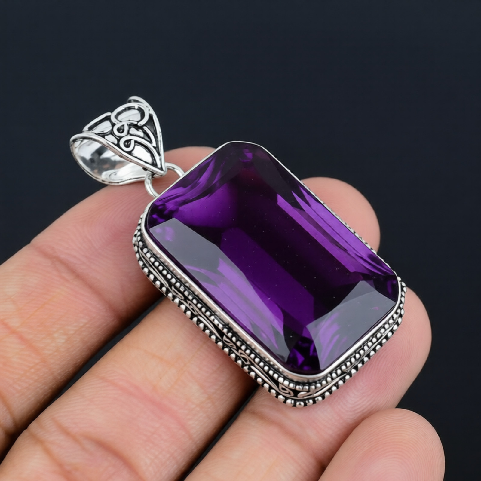 African Amethyst Gemstone Handmade 925 Sterling Silver Jewelry Pendant 2.10″
