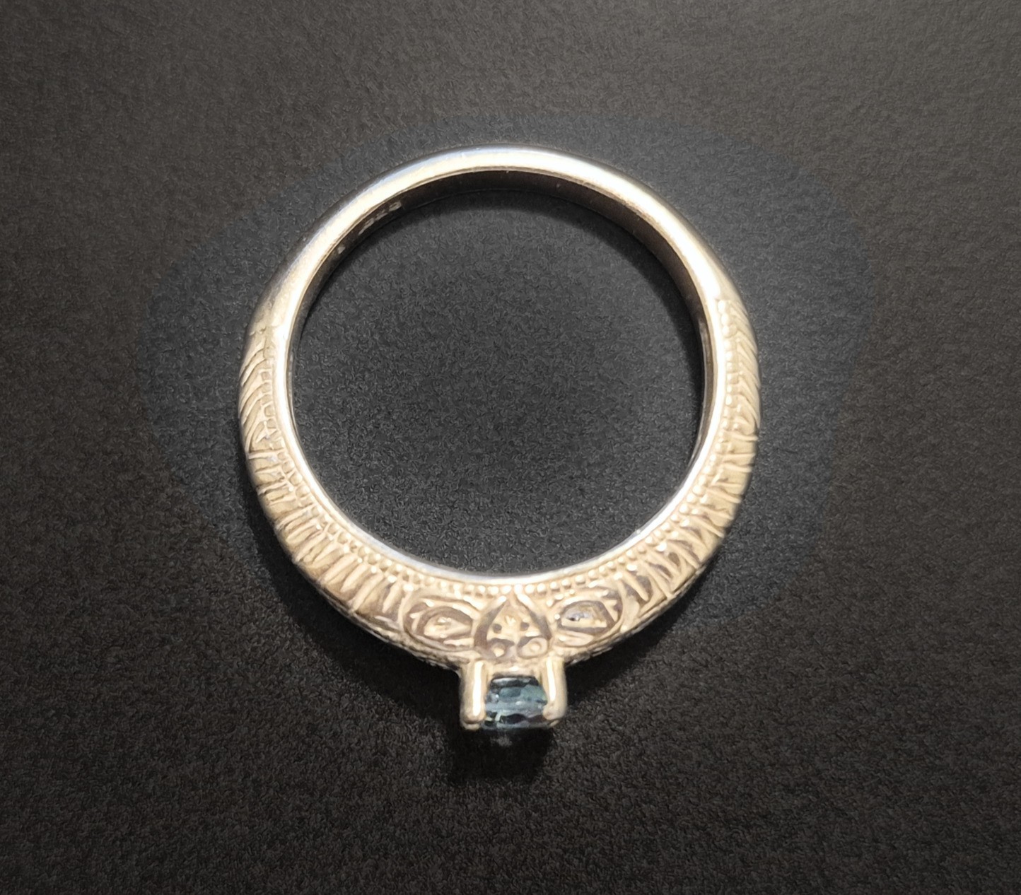 Blue Natural Topaz Ring Filigree Victorian, 925 Sterling Silver, Size 6.5