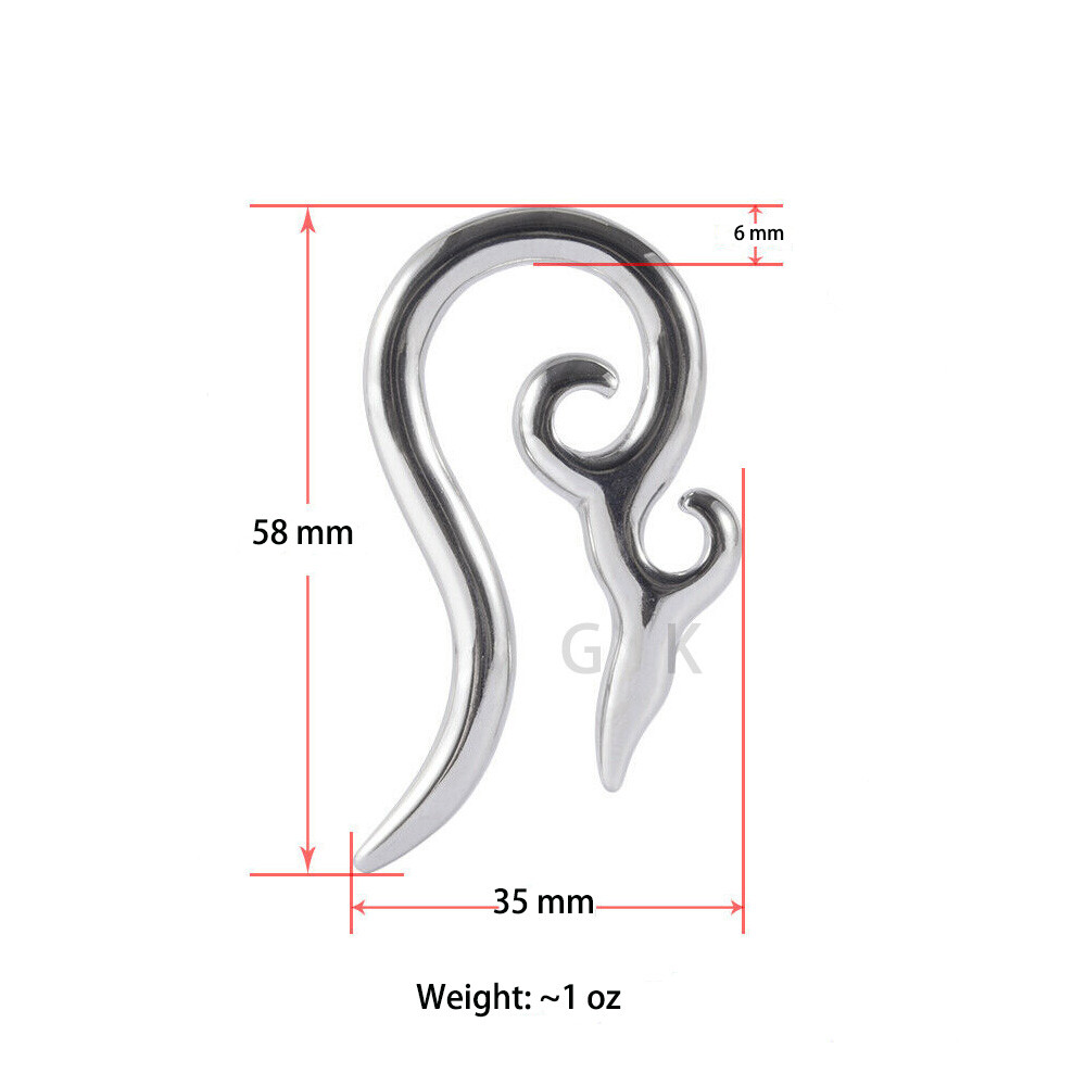 Stainless Steel Tribal Taper Long Tail Earring Ear Gauges Plugs Expander Earlets