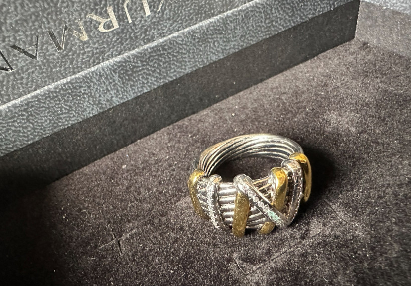 David Yurman Crossover Ring Sterling Silver 18K Yellow Gold With Pave Diamonds 7