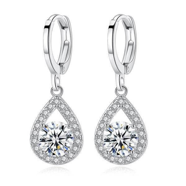 18k White Gold Round Cz Teardrop Leverback Earrings Made With Swarovski Elements