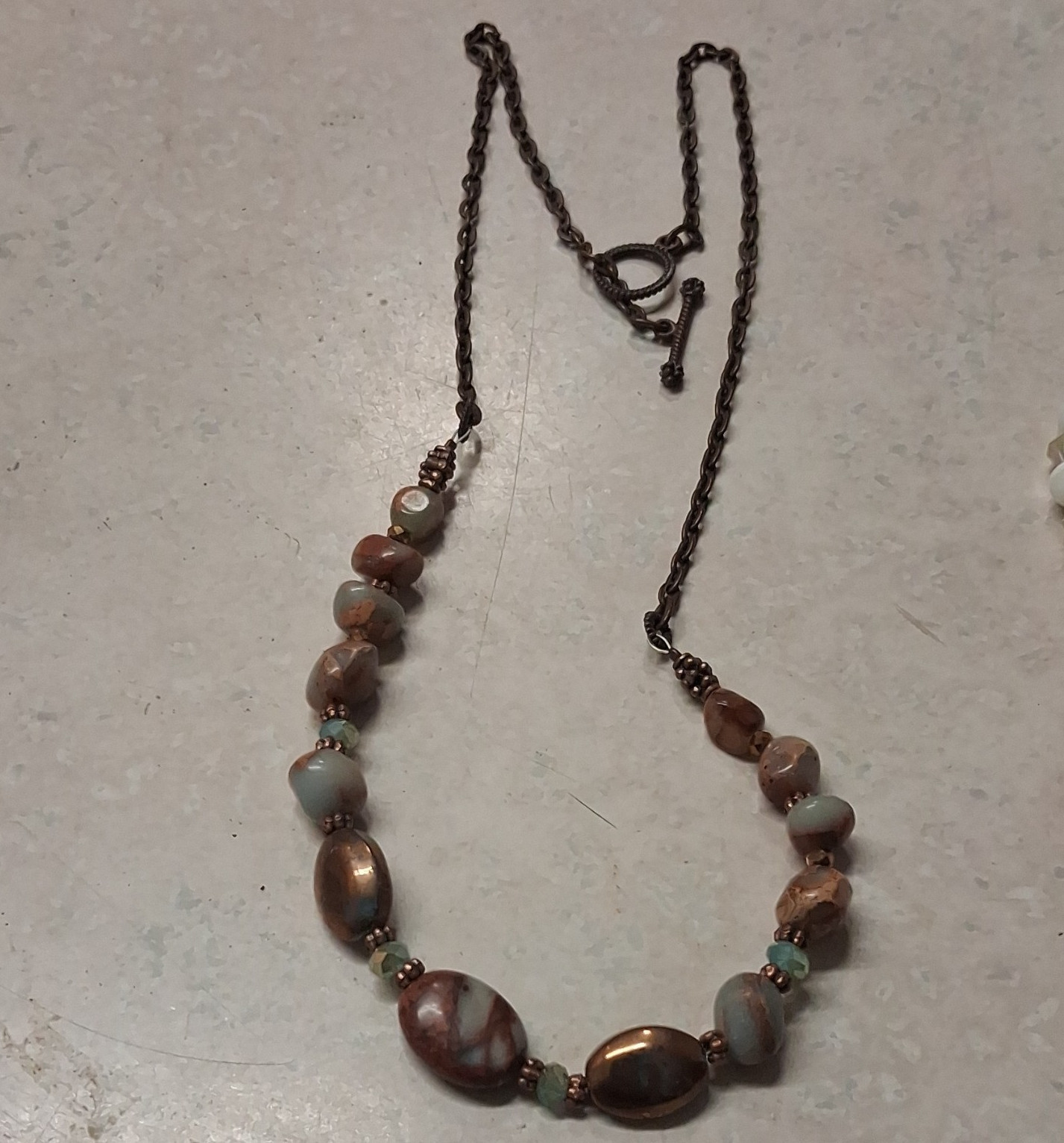Handcrafted Multicolor Oval Stone Beaded Cable Chain Necklace Toggle Closure