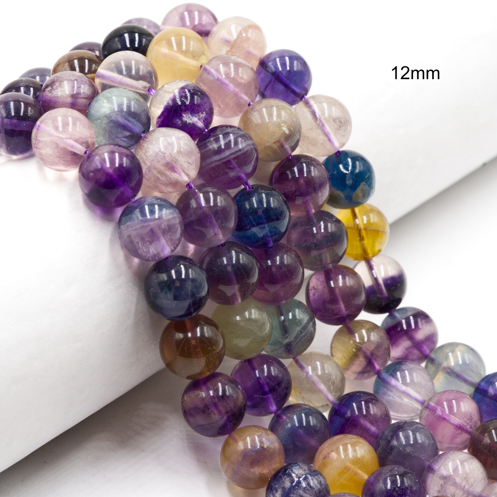 Natural Rainbow Fluorite Smooth Round Beads Size 10mm 11mm 12mm 14mm 15.5″Strand