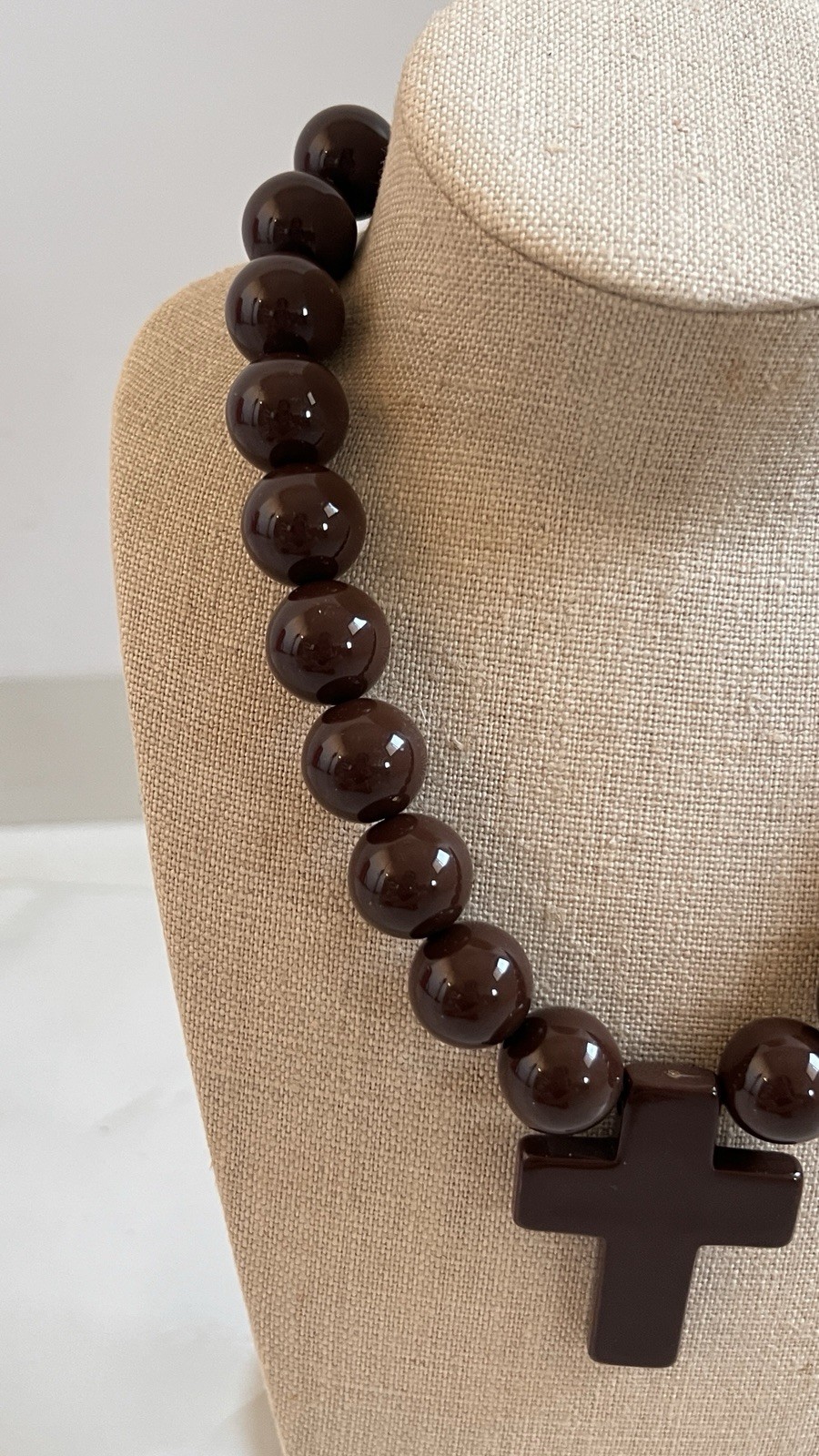 Dudu brown Cross statement necklace glossy resin beads adjustable