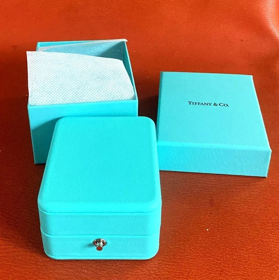 TIFFANY & CO. BLUE LEATHER PRESENTATION NECKLACE GIFT BOX, CASE, AND BAG