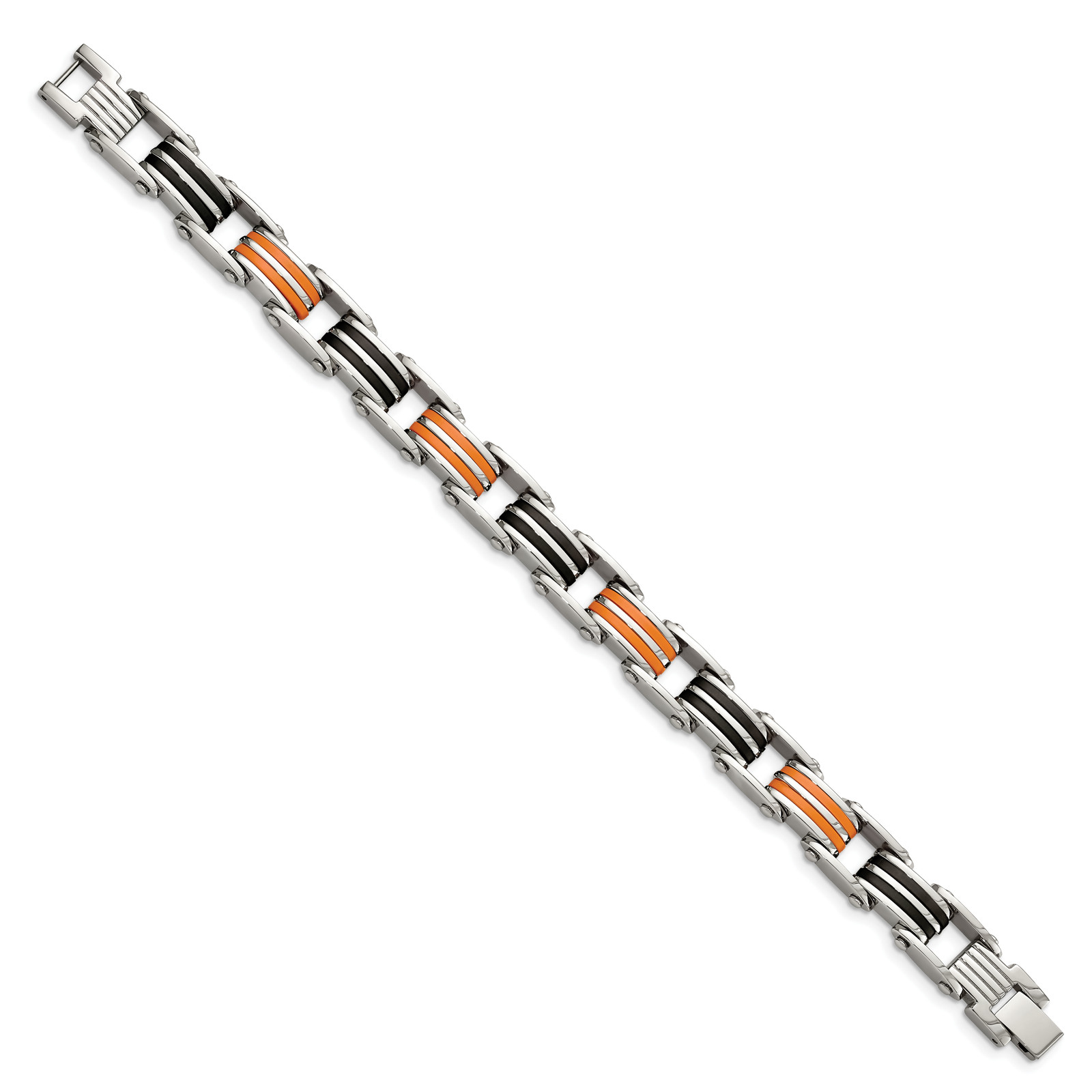 Chisel Stainless Steel Polished with Black and Orange Rubber 8.75 inch Link Brac