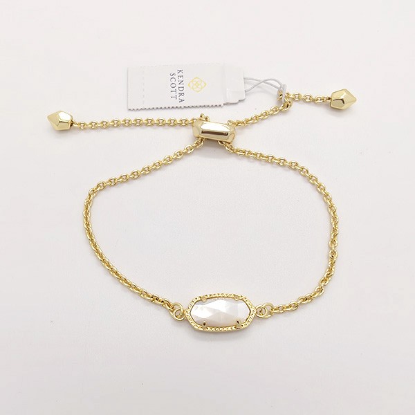 New Kendra Scott Elaina Adjustable Gold Chain Bracelet In Ivory Shell