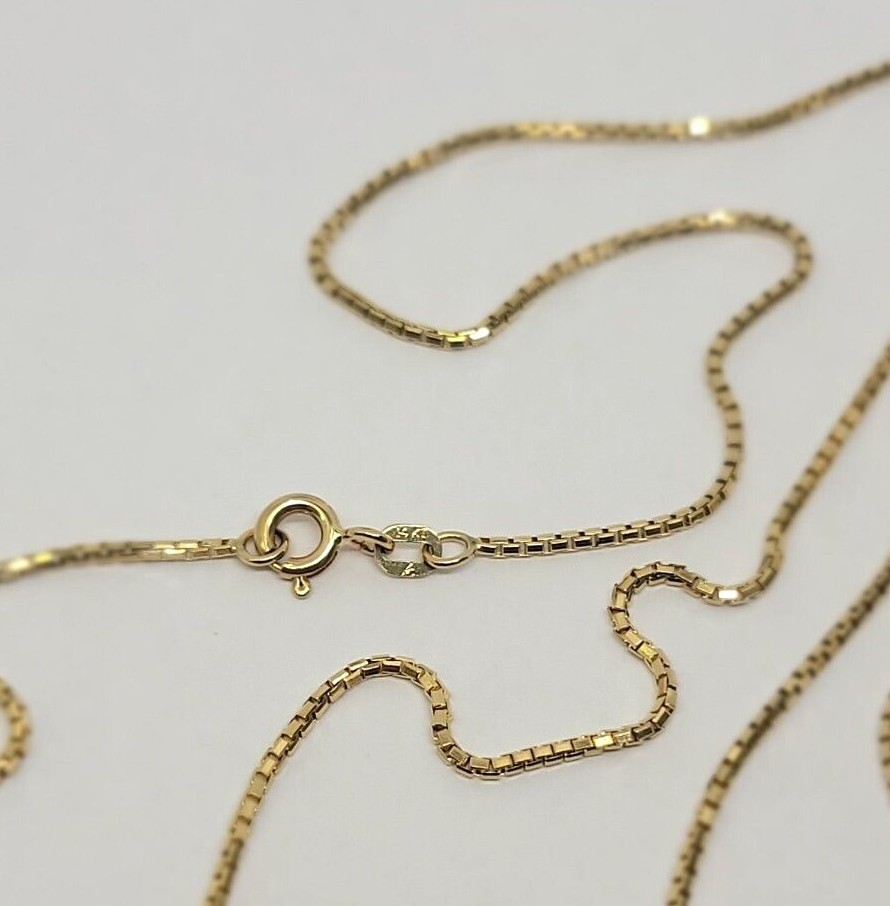 Authentic 14K Solid Yellow Gold Box Chain Necklace 0.55mm-0.9mm All Size 16″-24″