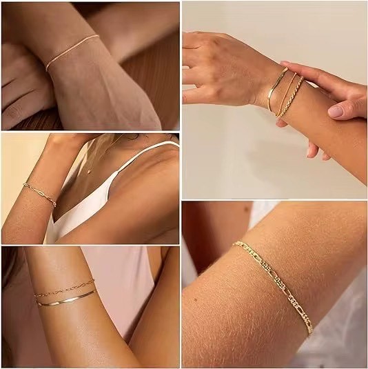 Gold/Silver Chain Bracelet Set – 6-Piece Elegant Stack