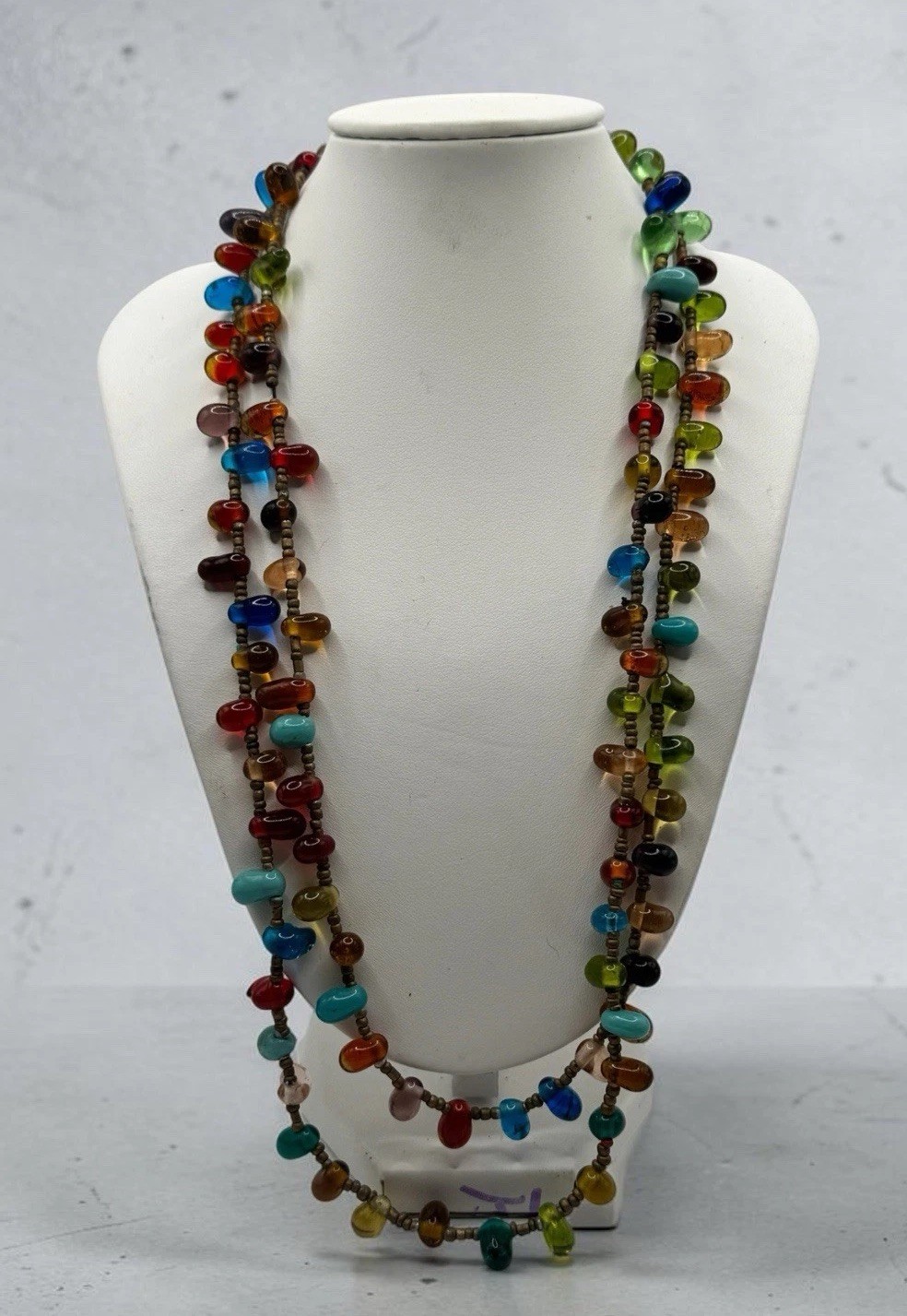 VTG Handmade Glass and Stone Beaded Necklace Multicolor