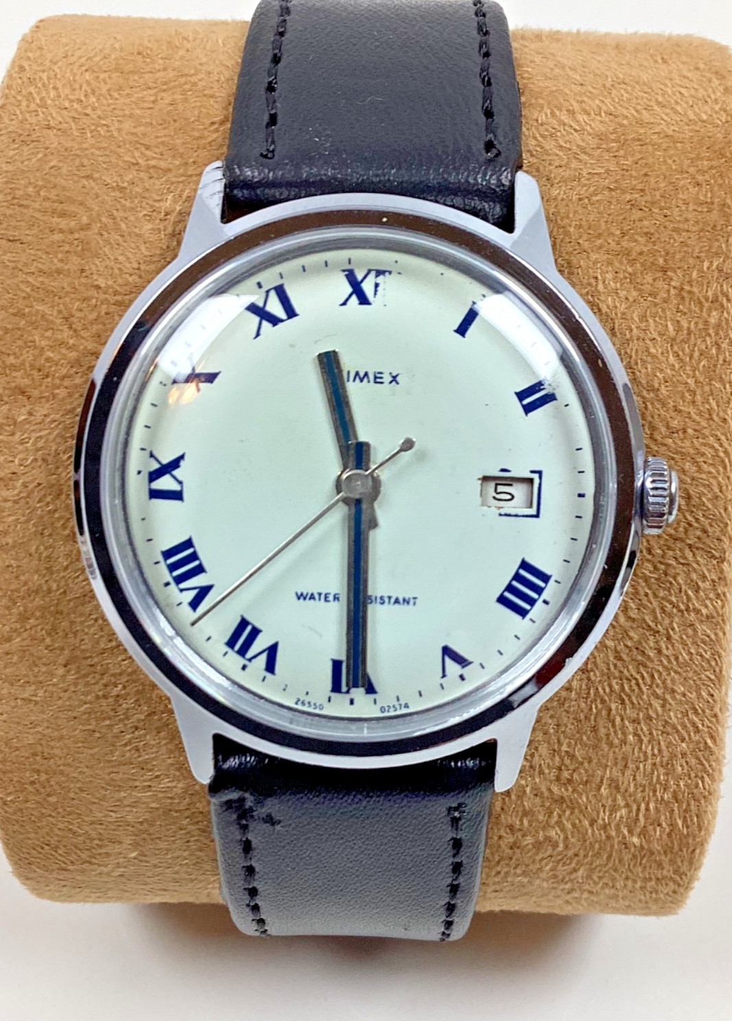 1974 Timex Marlin 35MM Roman Numeral Date Watch 2655002574 Runs New Band Read