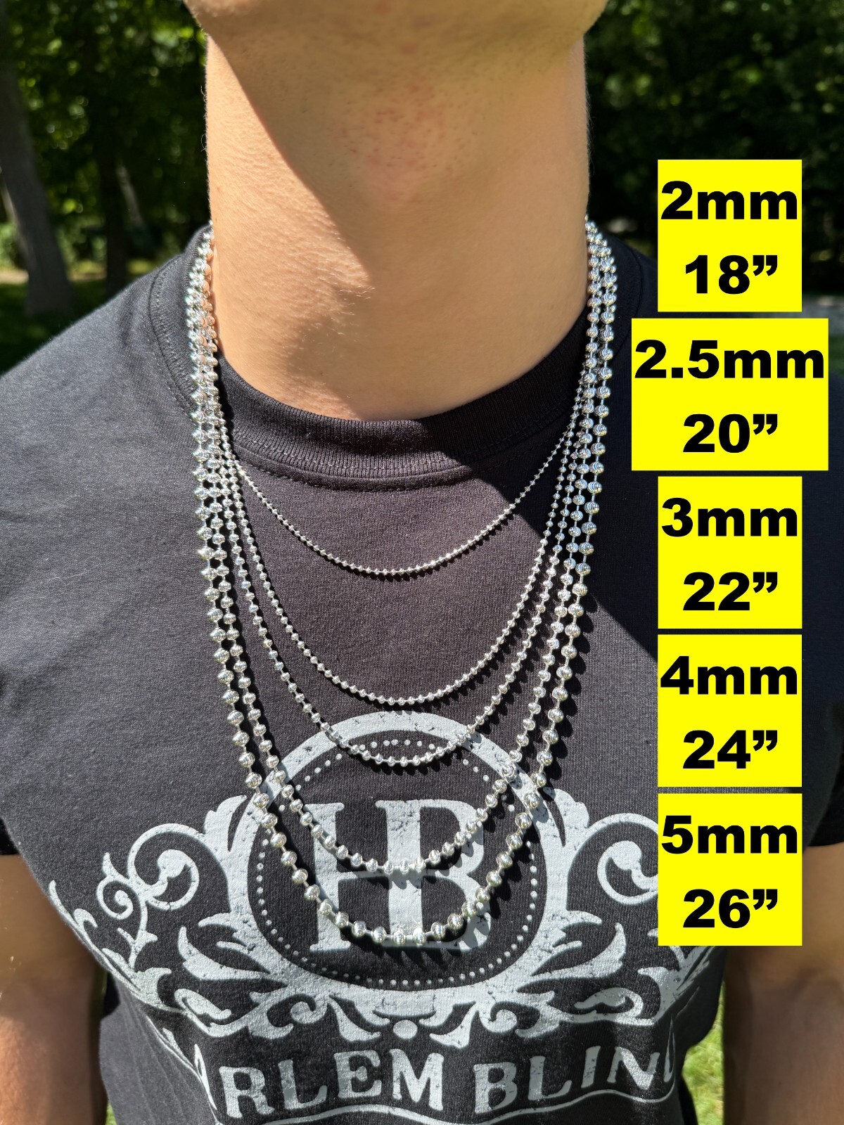 Ball Moon Chain Necklace SOLID 925 Silver Rhodium Finish Hip Hop Diamond Cut