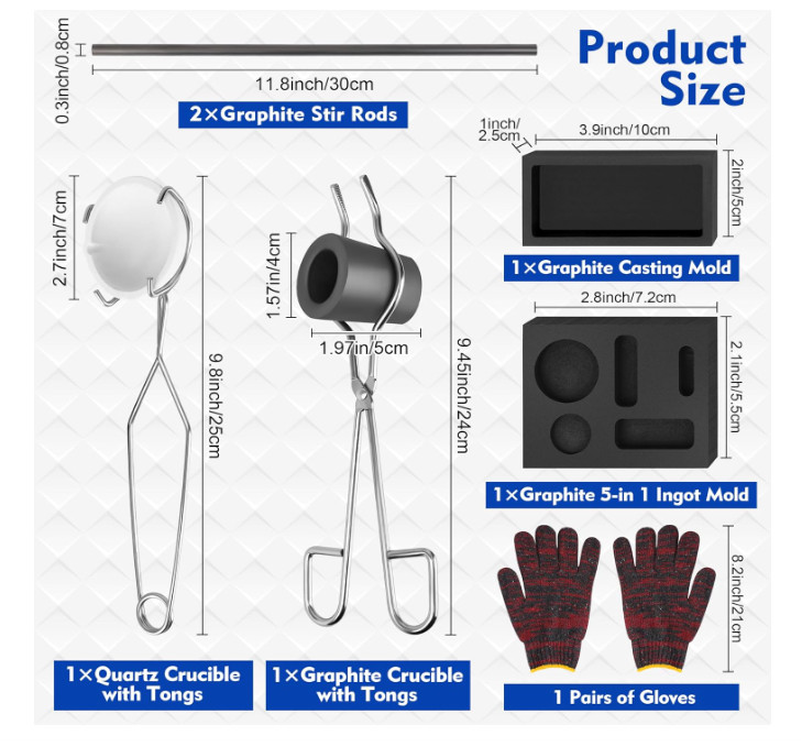9 Pieces Graphite Torch Melting Casting Kit, Including 2 Crucible Stir Stick, 5-