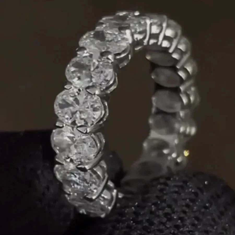 10.00 Ct Oval White Diamond Full Eternity Wedding Band In 14k White Gold Plated