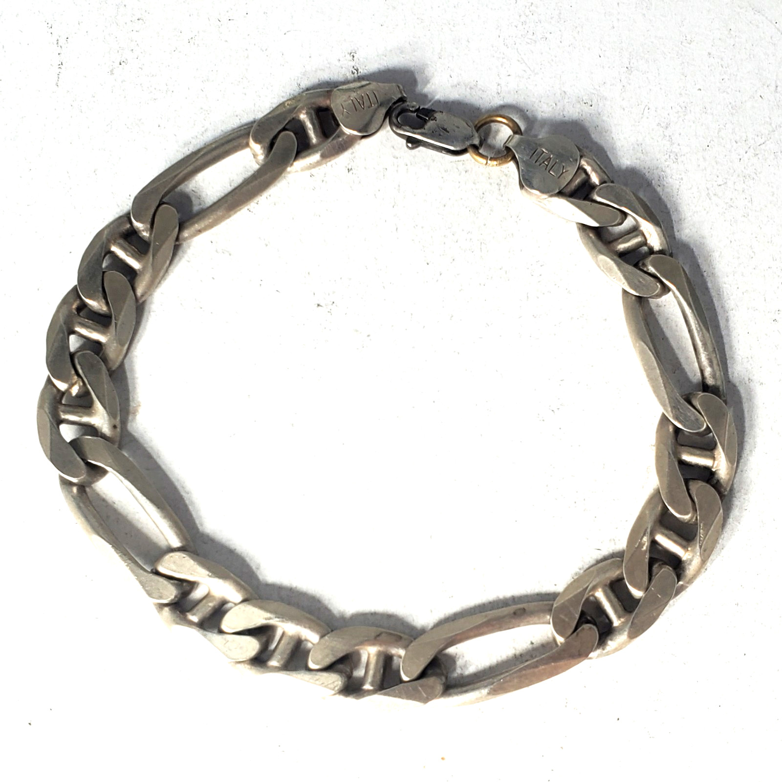 Vtg Sterling Silver HEAVY Special Mariner Figaro Chain Bracelet Lot 8-1/2″