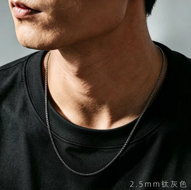 2.5mm Wide Pure Titanium Necklace Square Box Chain Anti Allergic Unisex Gift