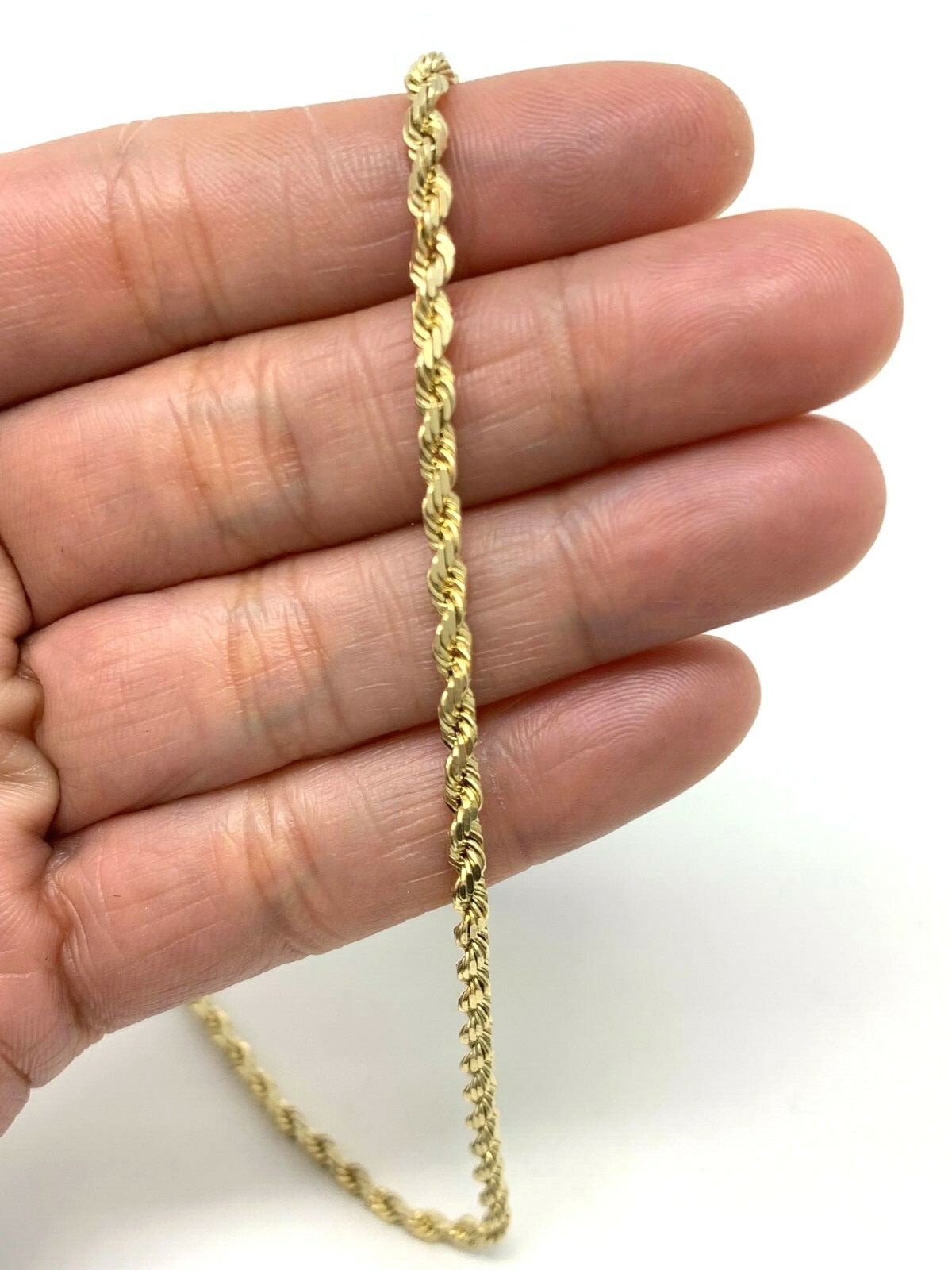 14k Yellow Gold Solid Diamond Cut Rope Chain Necklace 20″ 3mm 16.3 grams