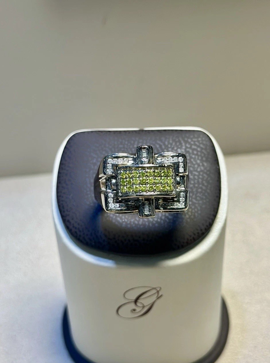 14K White Gold Fancy Yellow Diamond Geometric Ring -Approx 1.50 CTW – 14.8 Grams