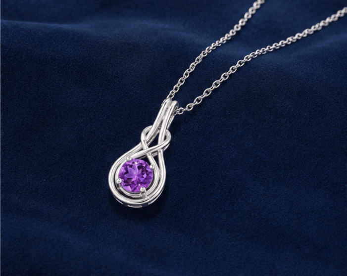 1Ct Round Cut Simulated Amethyst Stunning Pendant Necklace 14K White Gold Plated