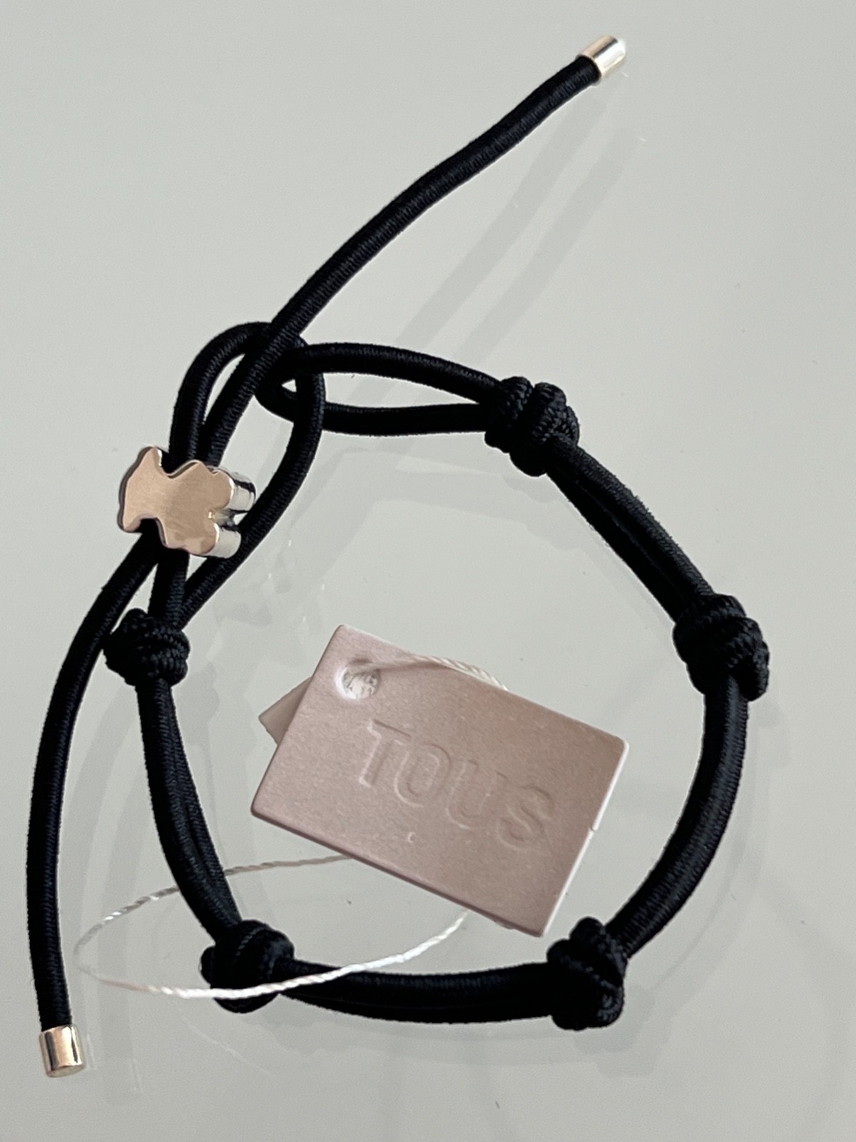 TOUS BLACK ELASTIC BRACELET WITH SILVER BEAR SWEET DOLLS $125 MSR MADE IN SPAIN