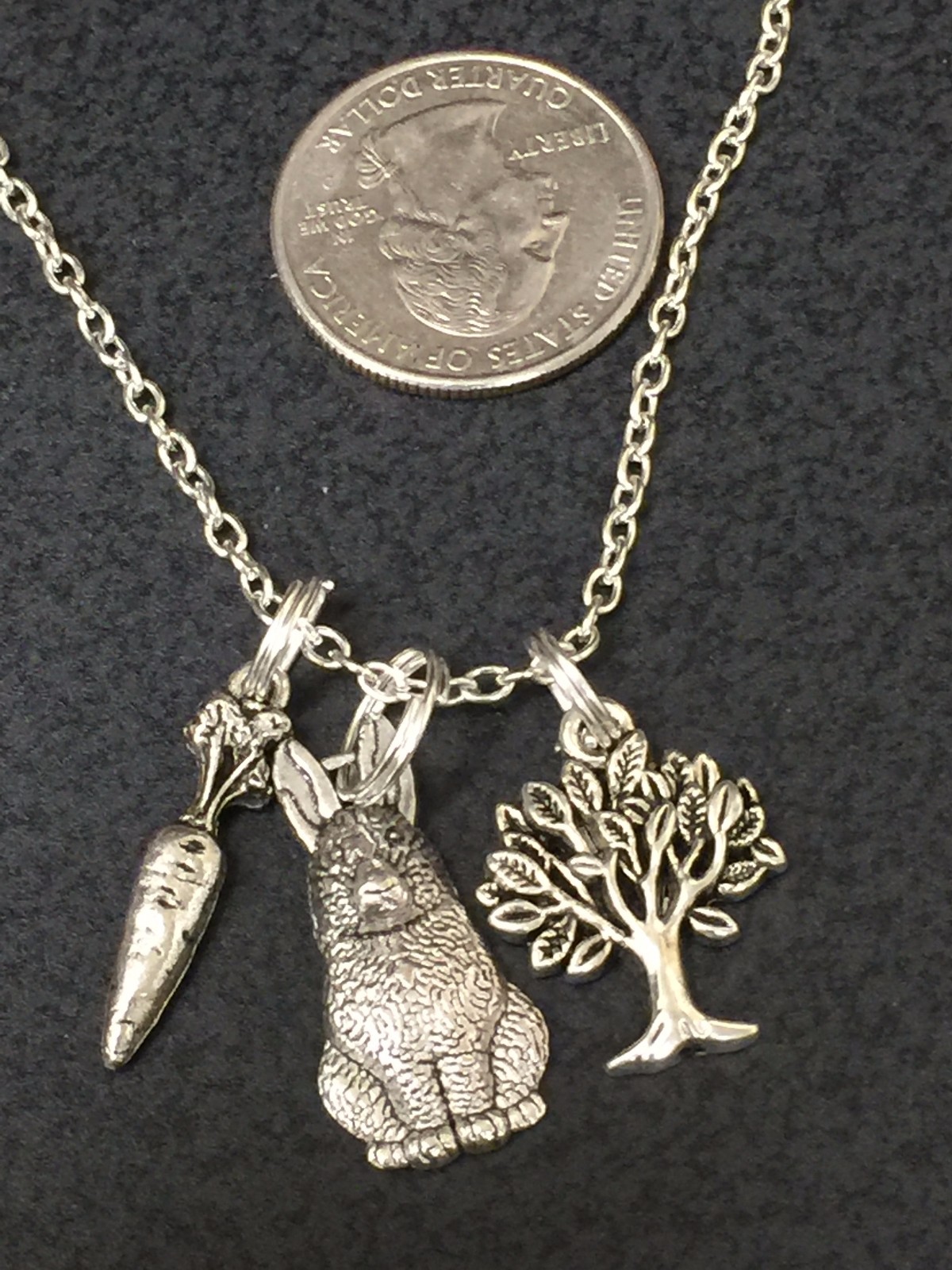 Easter Rabbits and Carrots Charm Tibetan Silver 18″ Necklace