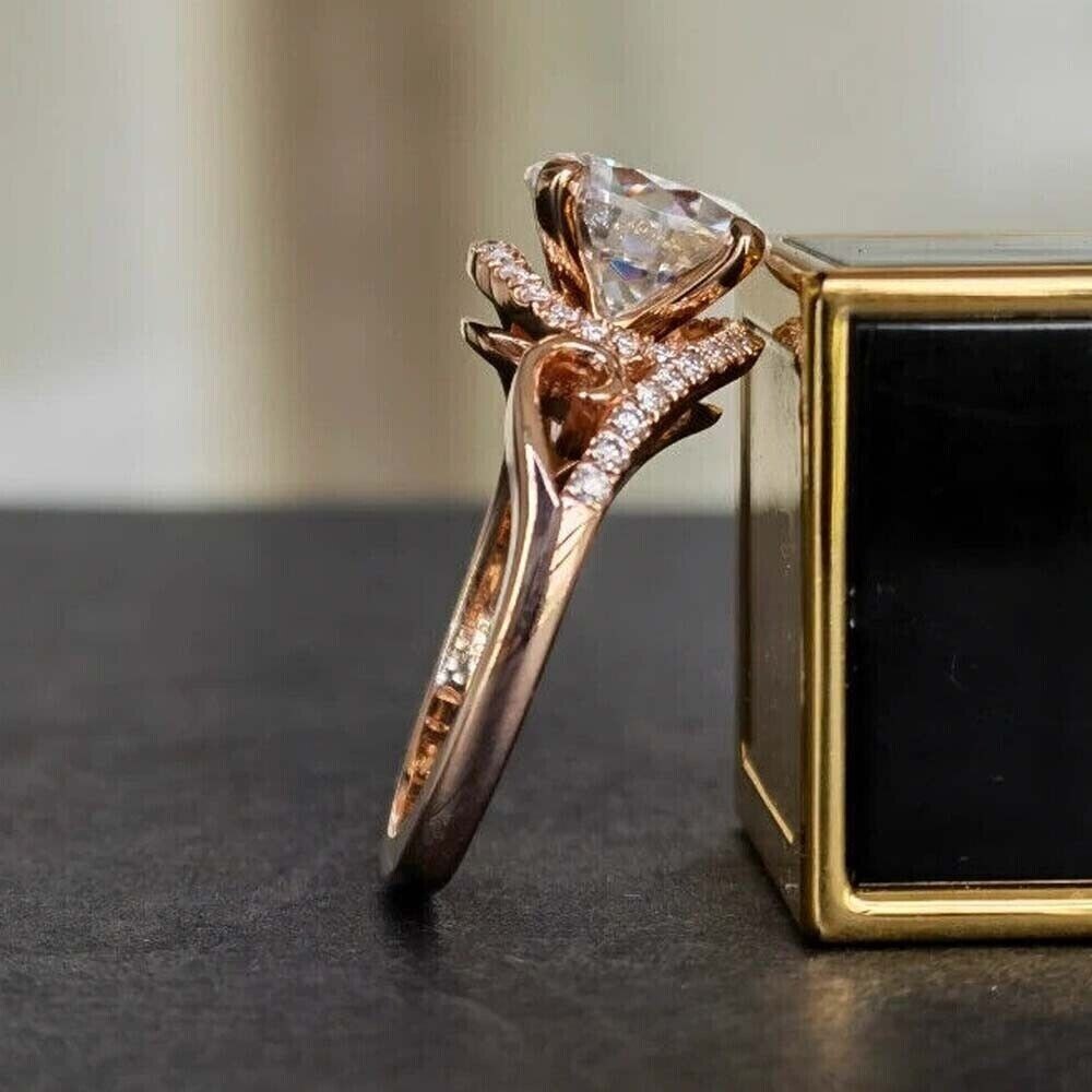 Solid 14k Rose Gold 4.20Ct Round IGI Lab-Grown Diamond Wedding Engagement Ring