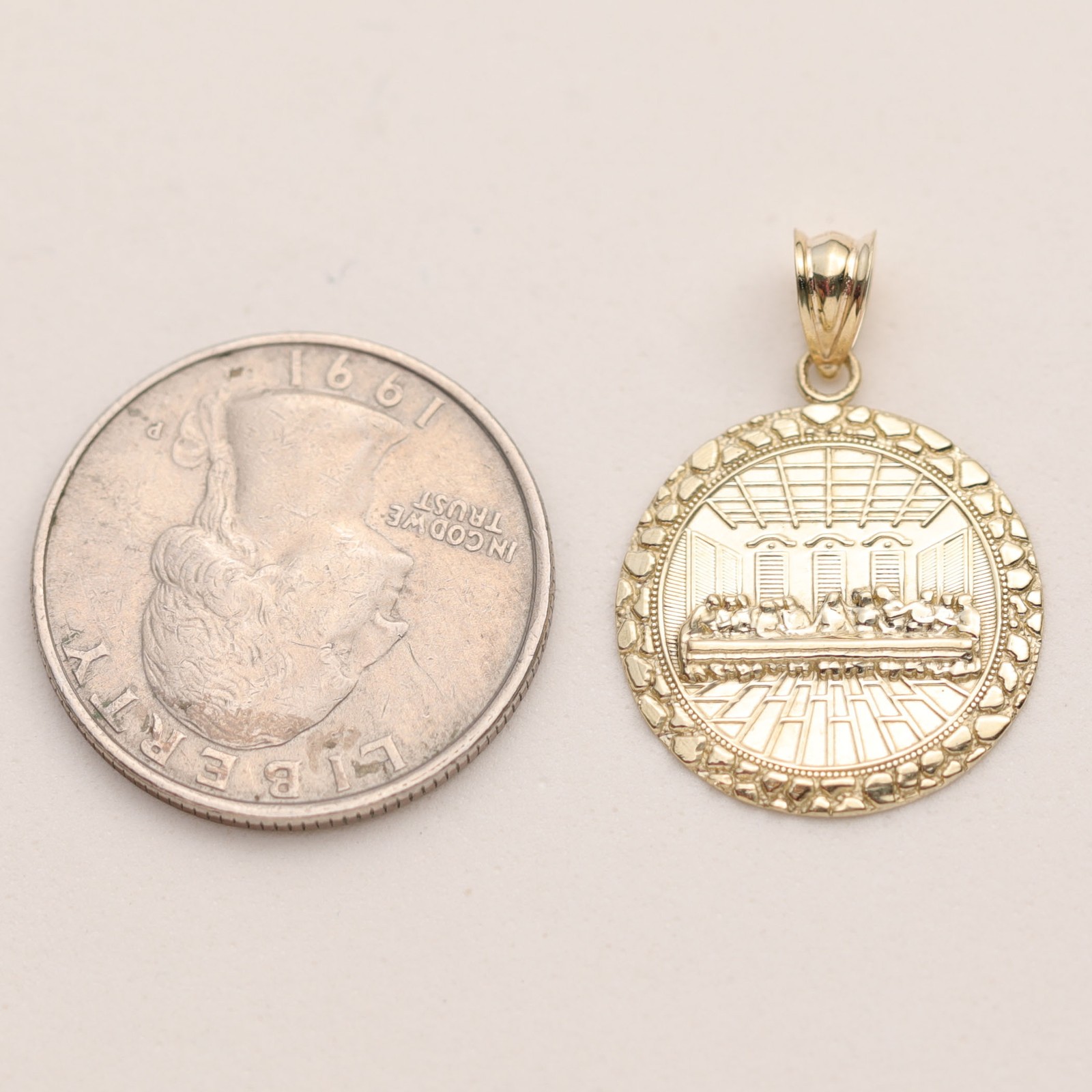 Solid 10K Gold 1 1/4″ Nugget Last Supper Pendant Yellow Gold