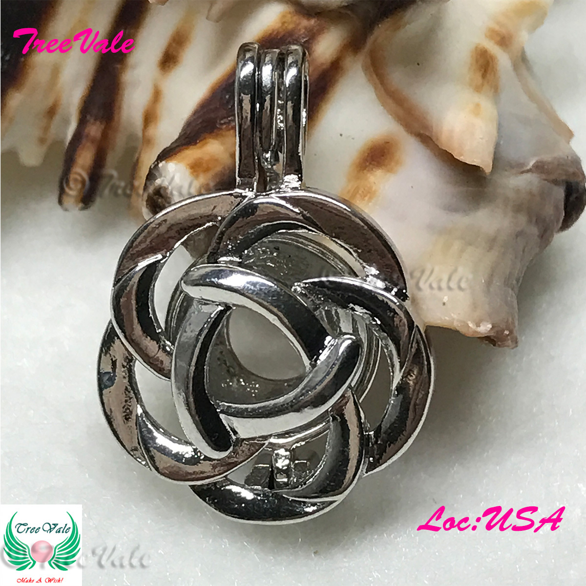 Full Bloom Flower – Silver Plated – Locket Pearl Cage Pendant – Hold 6mm – 8mm