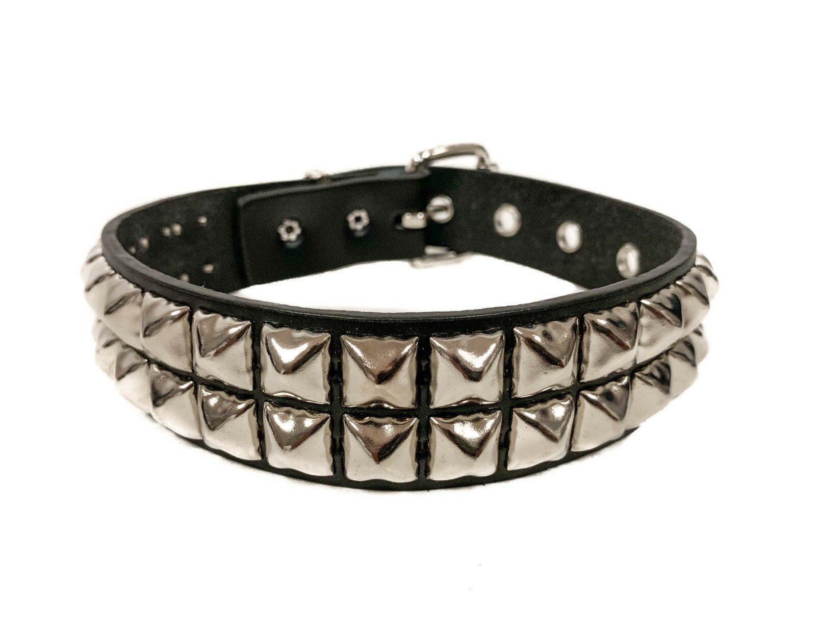 Studded Choker Collar Necklace Double Row pyramid Punk Goth Rockabilly 60’s BDSM