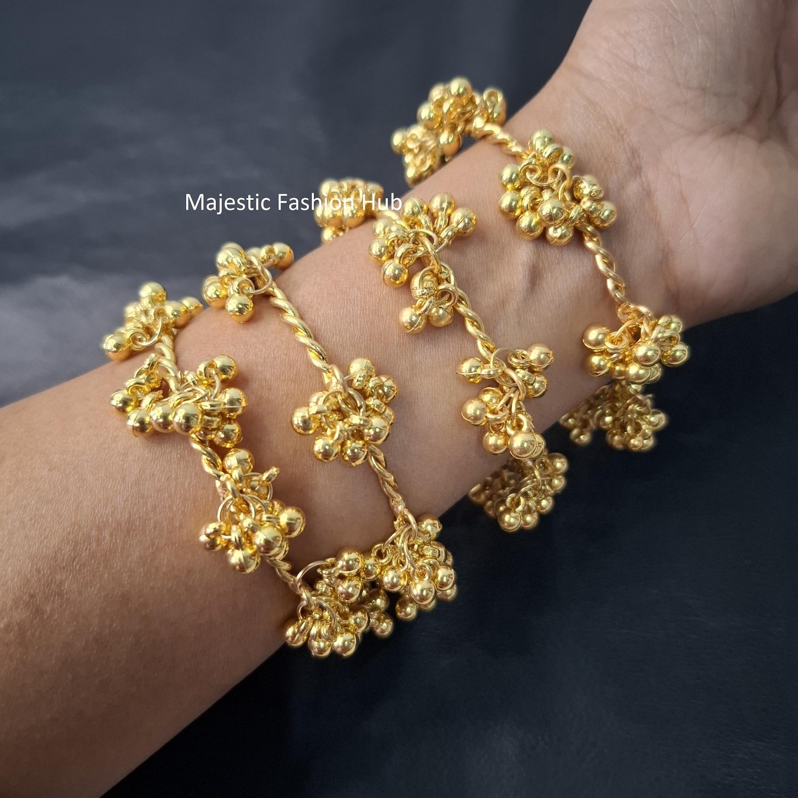 Traditional Ghungroo Bangle Oxidized Golden Adjustable Antique Bangle (4Pcs)