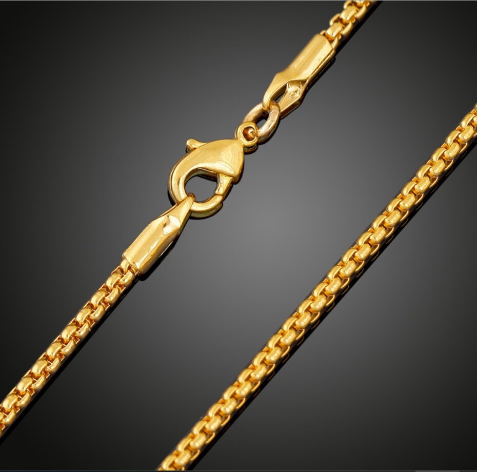 Solid 18K Gold Filled Tarnish-Free 3mm Round Box Link Chain Necklace 18″-32 inch