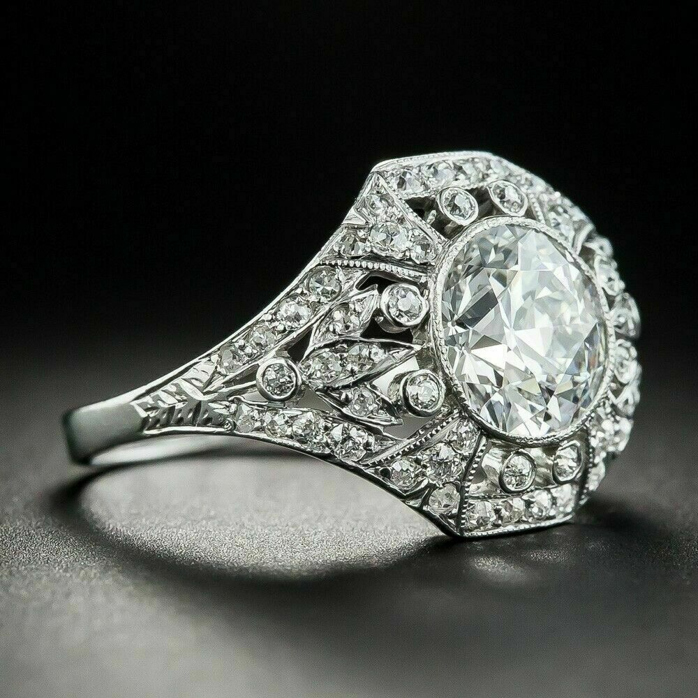 3.0 Ct Simulated Diamond Vintage Retro Wedding Cocktail Ring 925 Sterling Silver