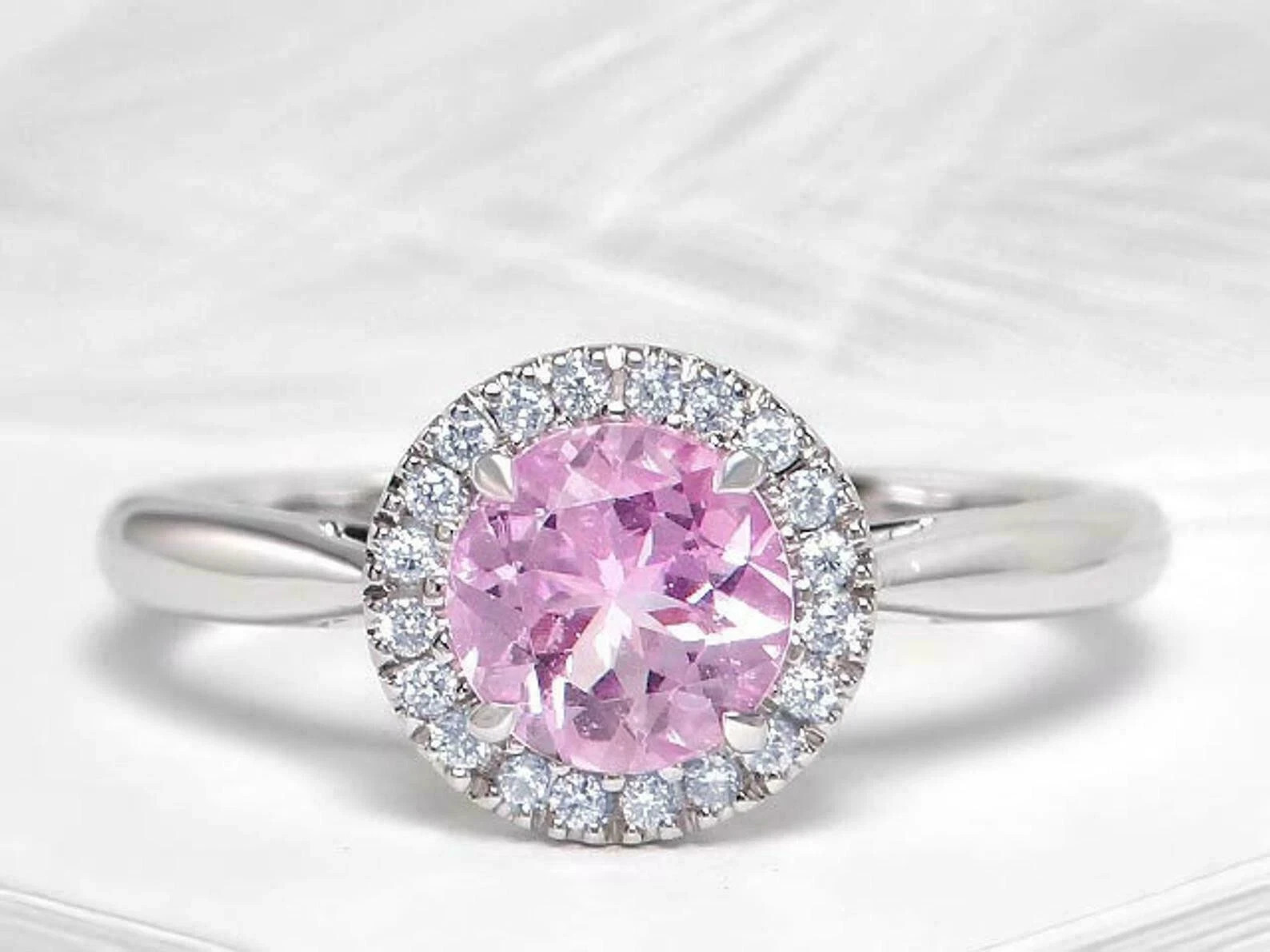 2.00Ct Engagement Women Ring Lab-Created Pink Sapphire 14k White Gold Finish