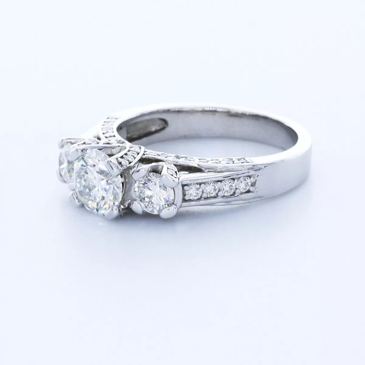 Solid 14K Gold 3-Stone Engagement Ring 2.35 Carat Round Lab-Grown Diamond E SI1
