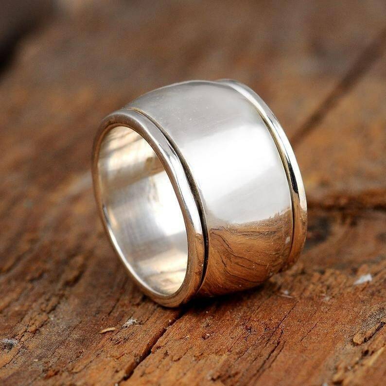 Solid 925 Sterling Silver Wide Band& Spinner Ring Handmade Ring All Size-T-15