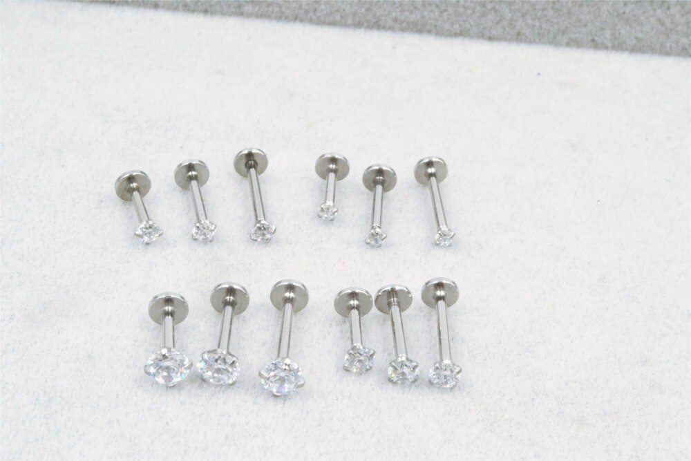 50PCS Round CZ Labret Lip Piercing Monroe Bar Ear Helix Tragus Cartilage 16G
