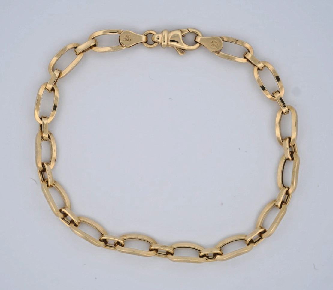 14K Yellow Gold 5.5mm Oval Link 7.5″ Bracelet, Italy, 3.9 Grams