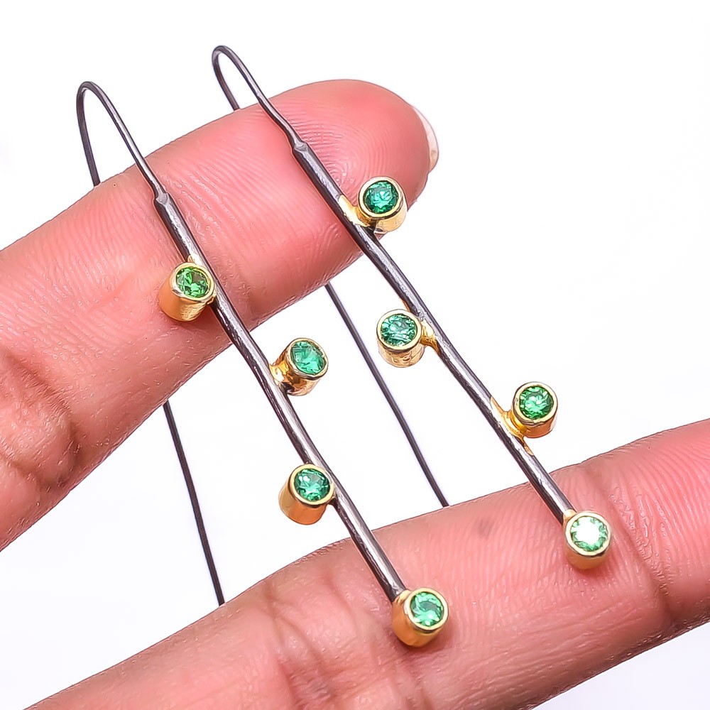 Emerald -Simulated 925 Silver Black And Gold Rhodium Plated Earring 2.15″ E94847