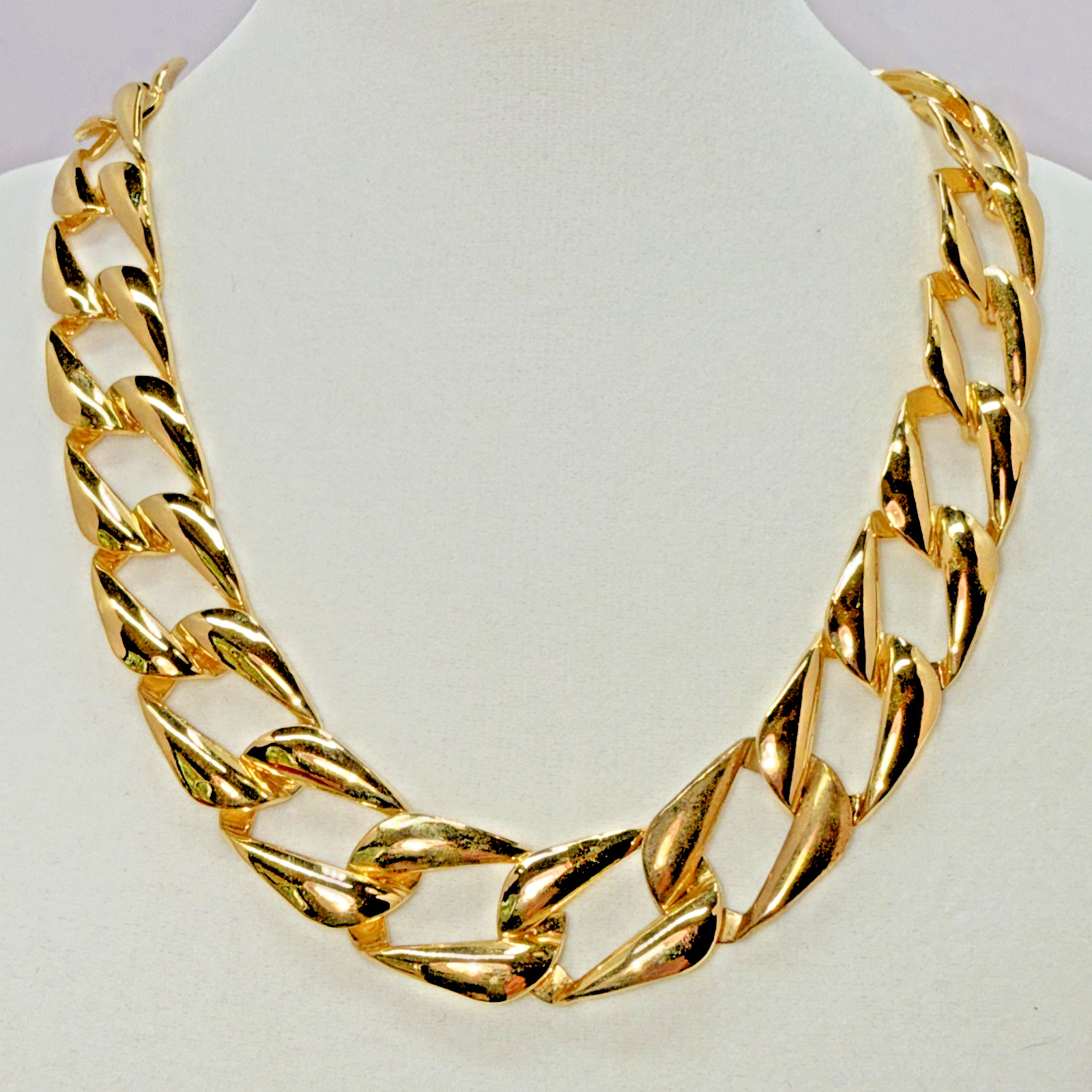 Vintage Gold Tone Chunky Cuban Link Statement Collar Necklace Heavy Runway