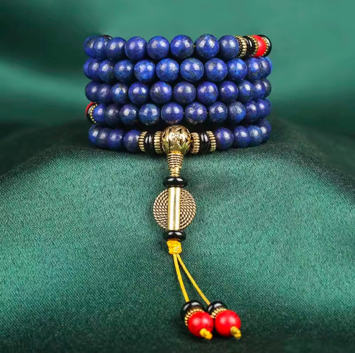 Lapis Lazuli 108 Bead Mala Bracelet Red Turquoise Unisex Prayer Necklace