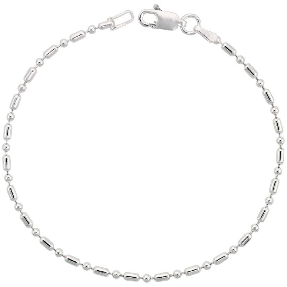 Sterling Silver 1.8mm Polished Bead, Dot-Dash Ball Chain Necklace or Bracelet