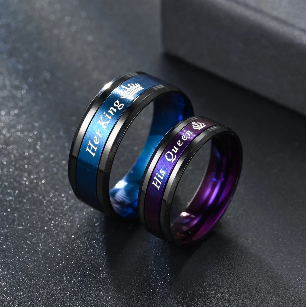 2PCS Her King His Queen Couple Rings Stainless Steel Wedding Promise Band #5-13