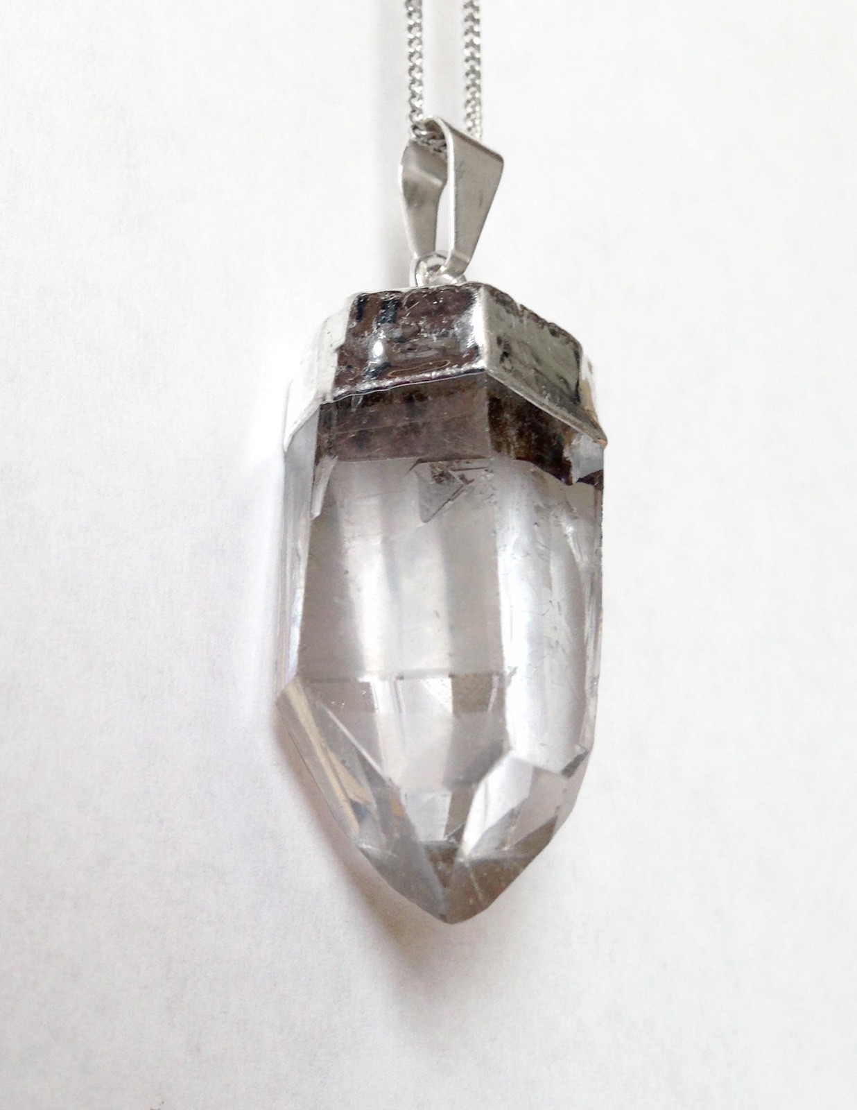 Quartz Crystal Natural Terminated Point Pendant Sterling Silver Necklace CHARGED