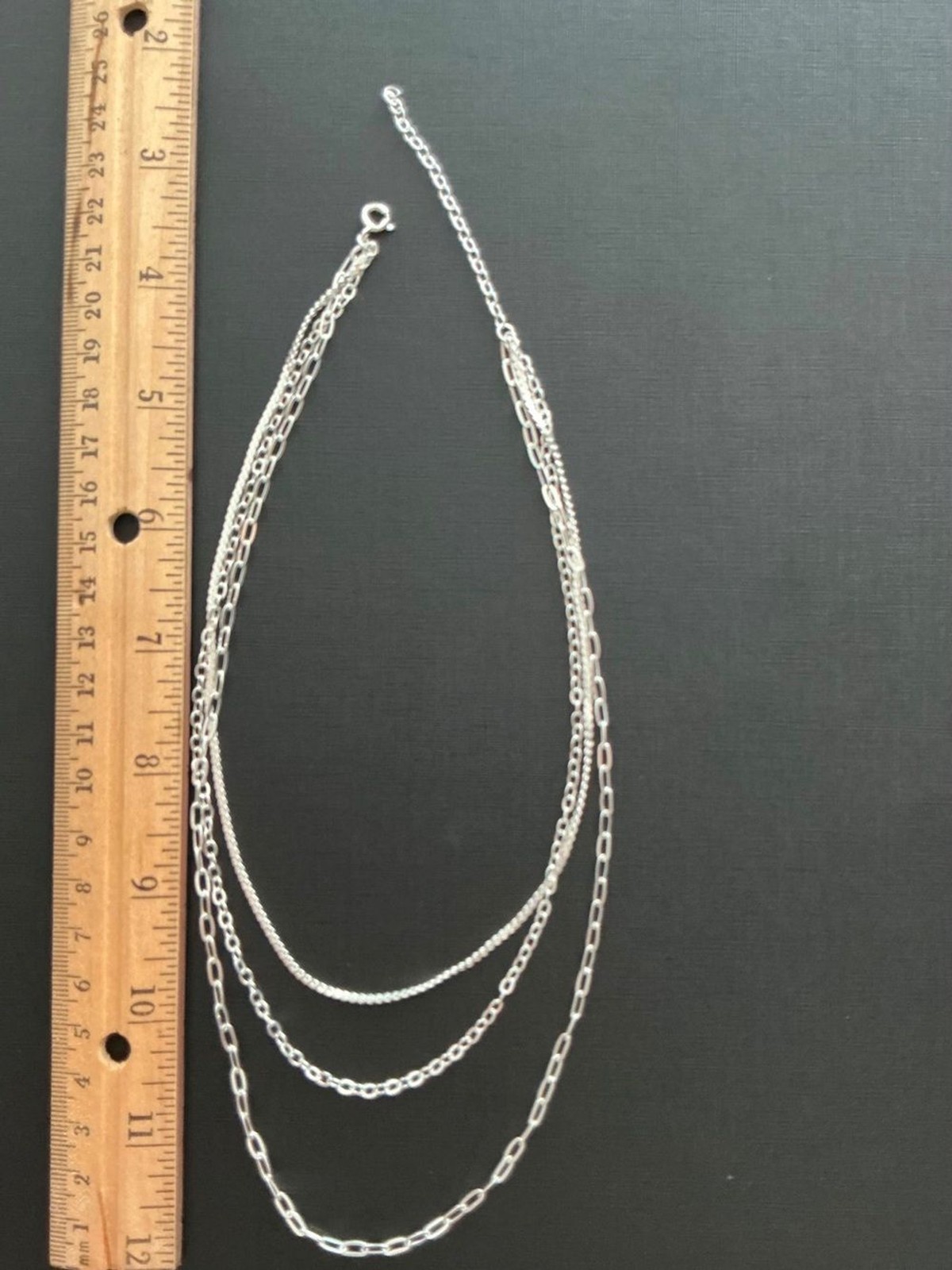 NEW 925 Peruvian Silver 3-Layer Rope & Paperclip Chain Necklace