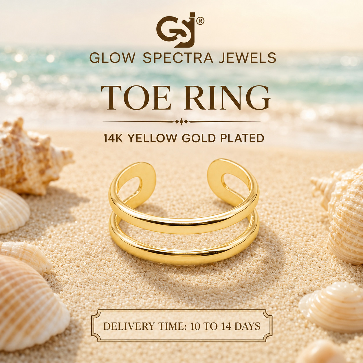 2 Line Band Toe Ring Solid 925 Silver Men/ Women 14k Yellow Gold Plated