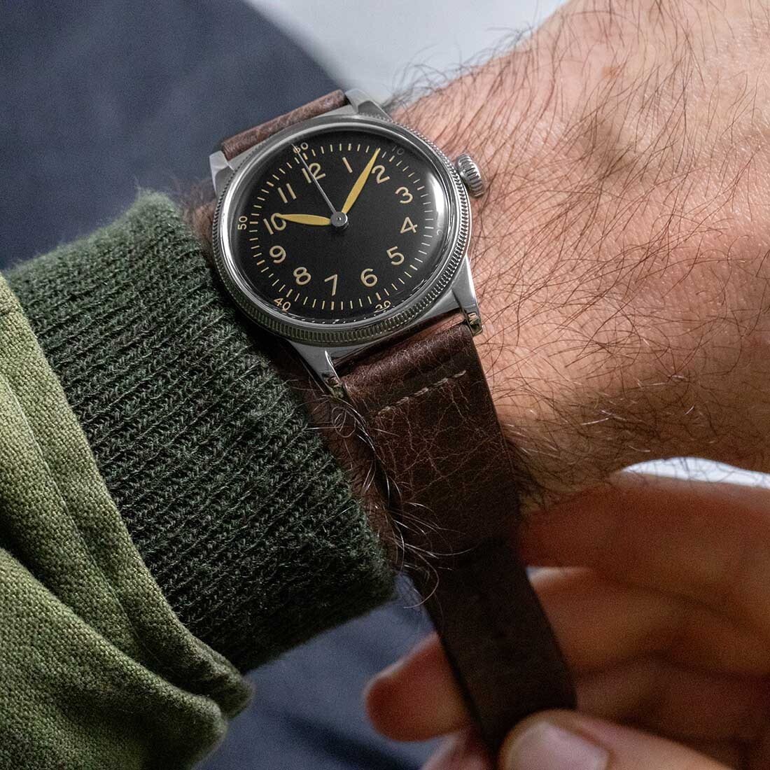Praesidus A-11 Type Automatic Swiss Steel Brown Black Leather Men’s Watch