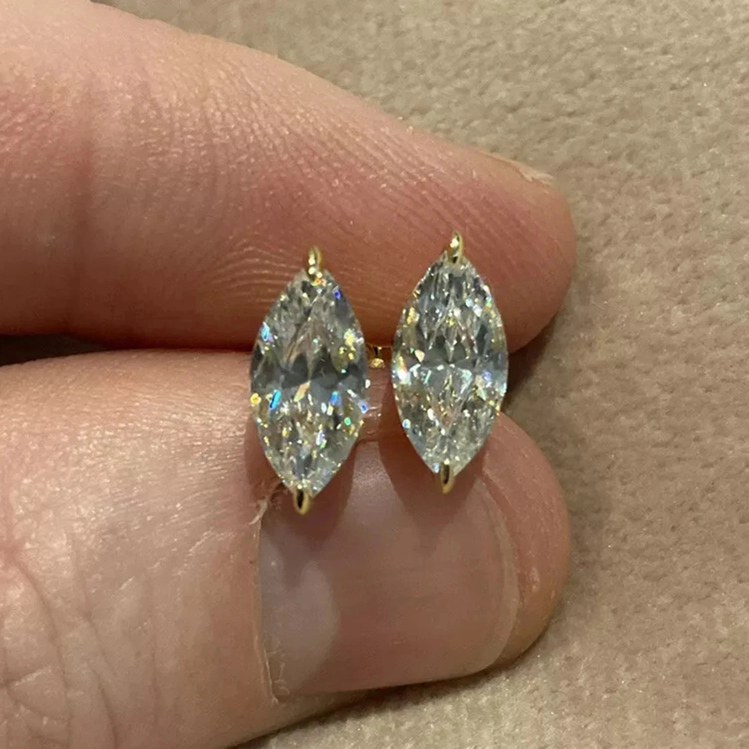 1TCW Marquise Cut Lab Created Diamond Solitaire Earrings 14k Yellow Gold Plated
