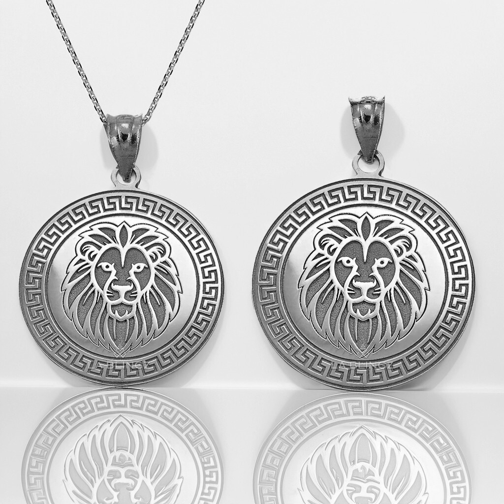 Solid Sterling Silver Lion Medallion Pendant Necklace (S/L)